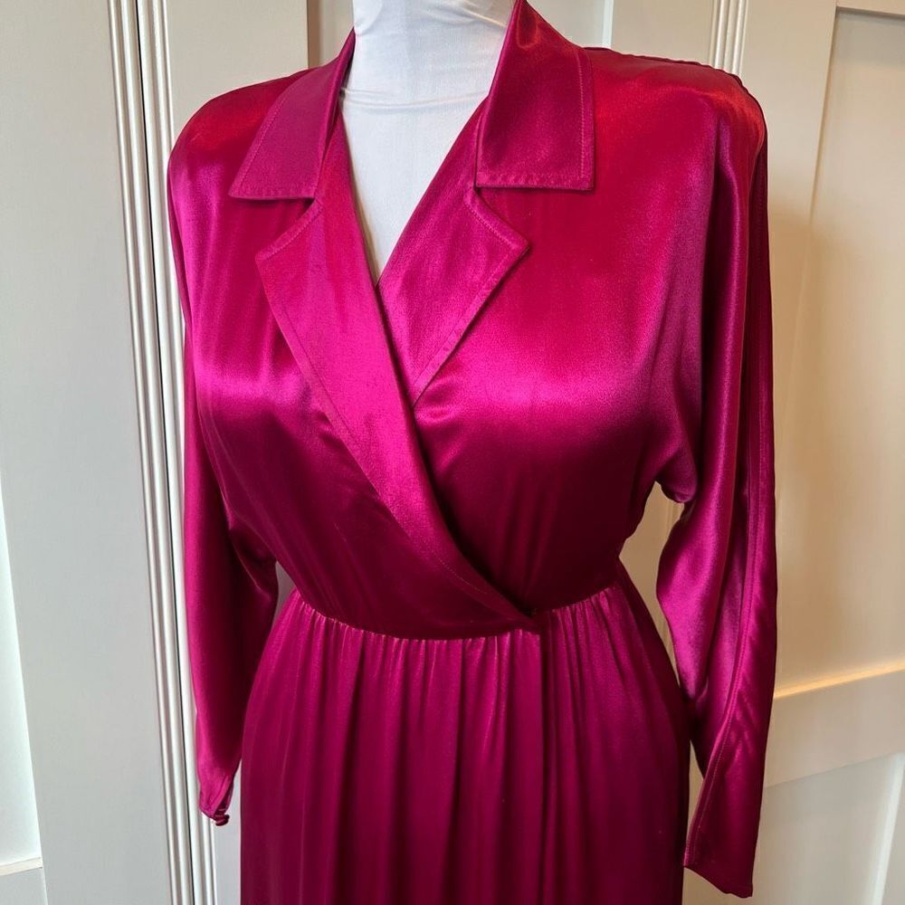Vintage 80s Union Made Albert Nipon Silk Magenta … - image 2